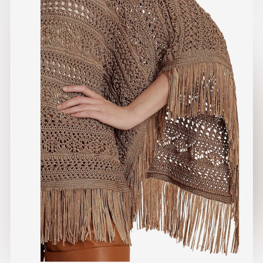 LAUREN Ralph Lauren Fringe-Trim Pointelle-Knit Poncho